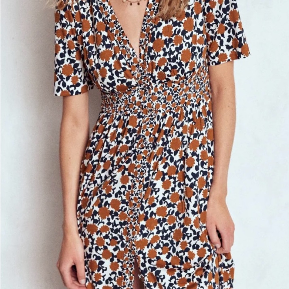 Boden Floral Dress in Brown and Black